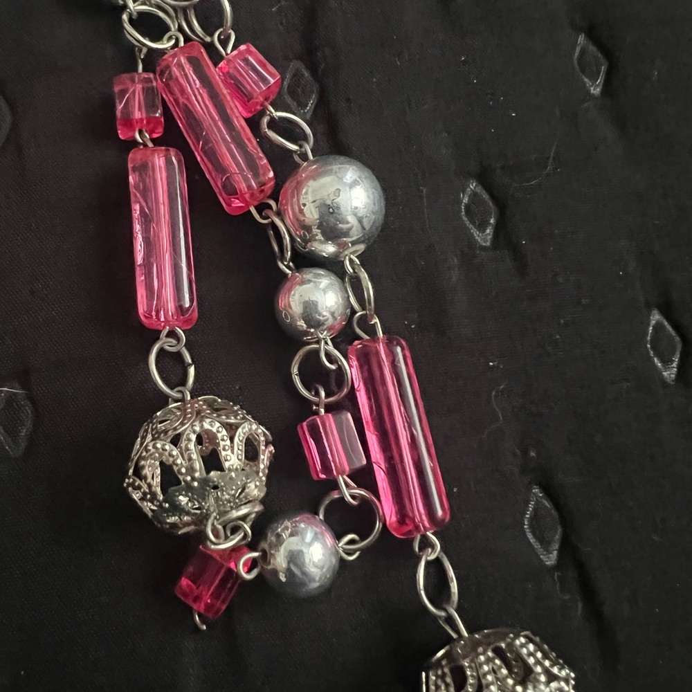 Silver and Pink Beaded Necklace